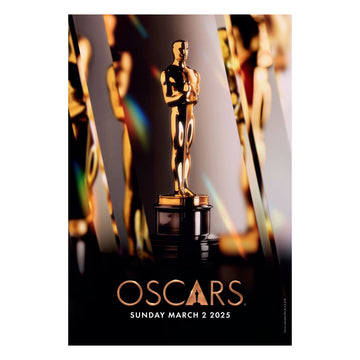 Oscar statue with 'OSCARs' text and date on a dark background